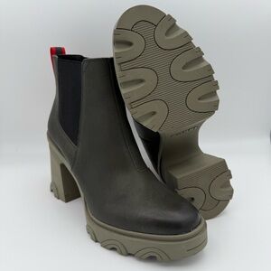 Women’s Sorel Olive Green Black Brex Heel Waterproof Chelsea Platform Boots Sz 9